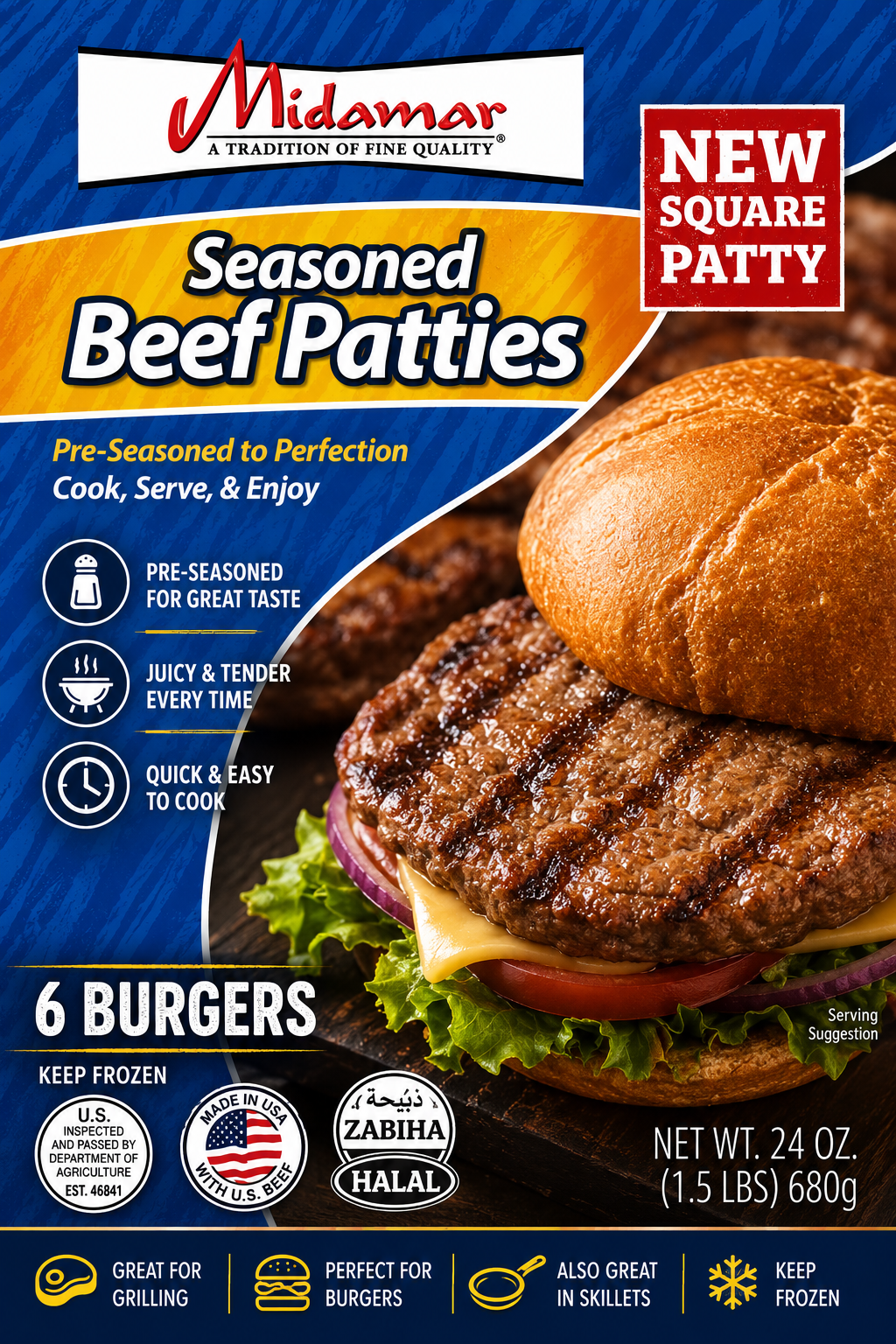 Midamar Seasoned Beef Patties – Halal Beef Burgers | Juicy & Flavorful Beef Patties