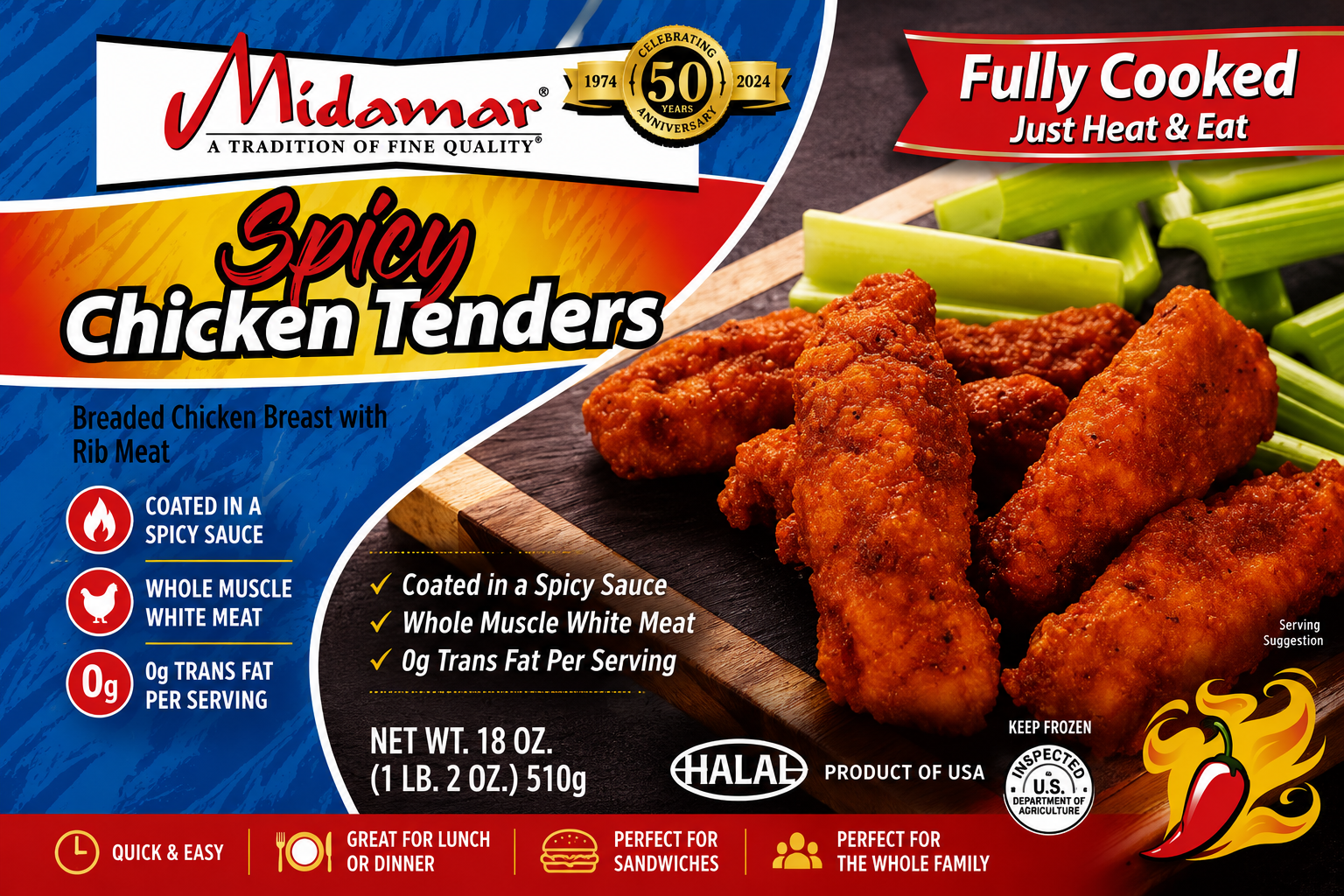 Midamar Spicy Chicken Tenders – Fully Cooked | Halal Crispy Chicken Strips