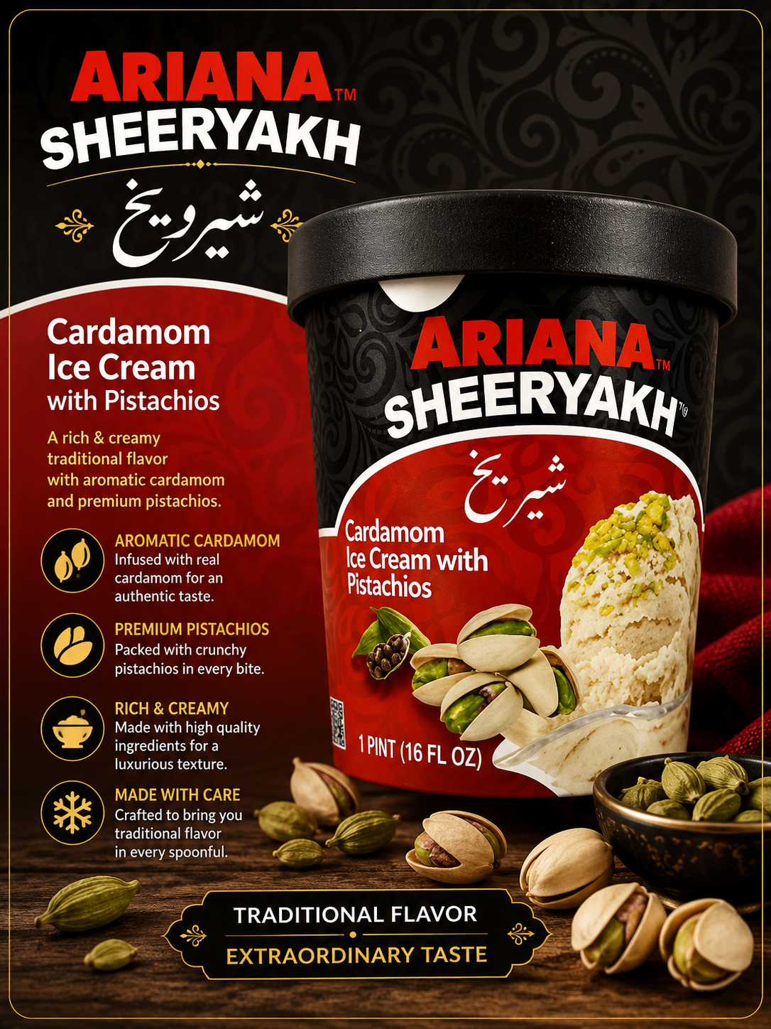 Ariana Sheeryakh Cardamom Ice Cream – Mini Cup | Traditional Afghan Dessert