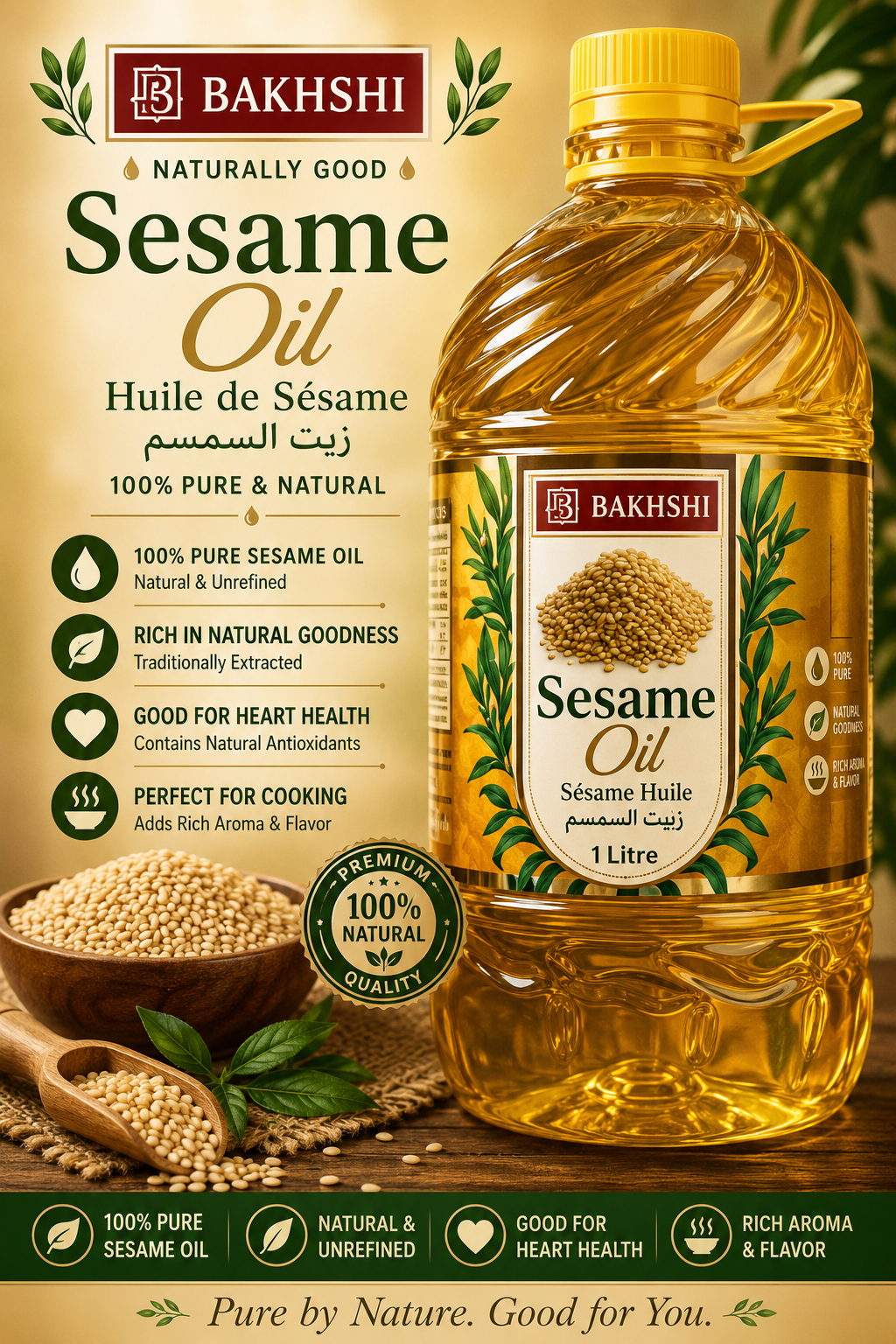 Bakhsheesh Pure Sesame Oil – 100% Pure Sesame Seed Oil | Rich & Natural Flavor