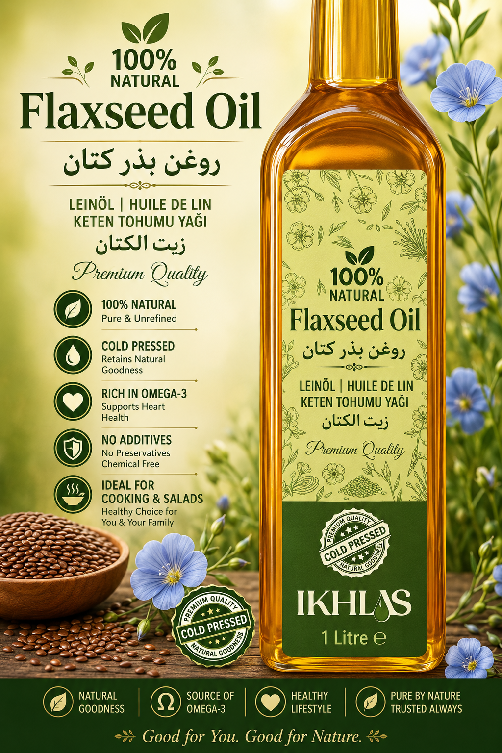 Bakhsheesh 100% Pure Flaxseed Oil – Premium Cold-Pressed Flaxseed Oil | Natural & Nutrient-Rich