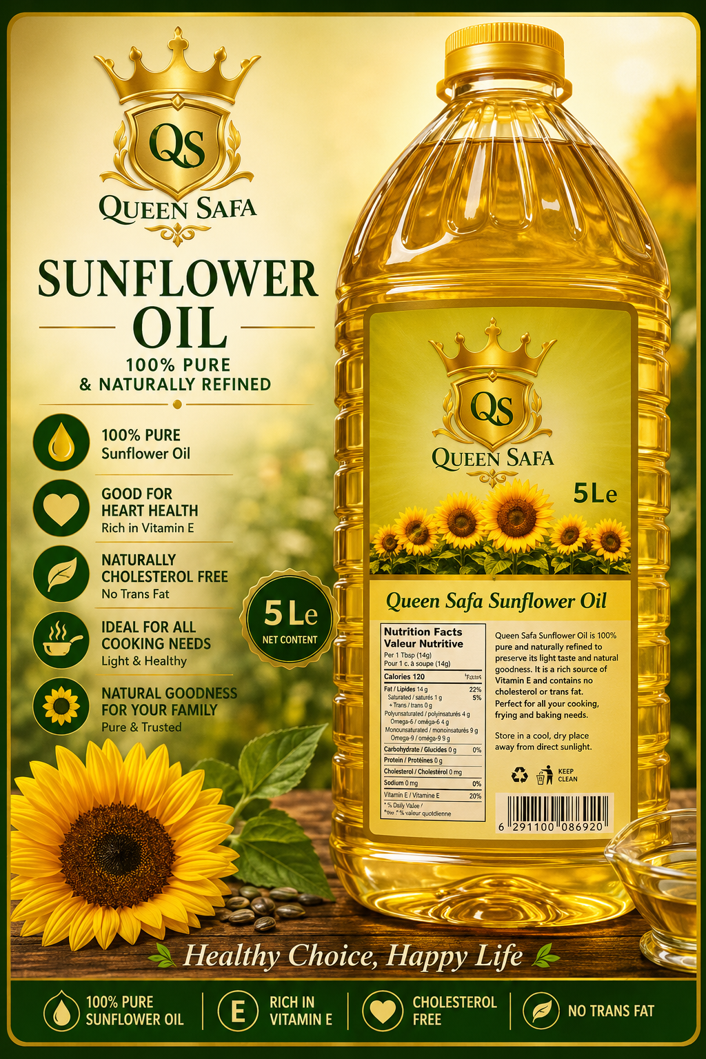 Bakhsheesh Pure Sunflower Oil – 100% Pure Sunflower Oil | Light & Versatile Cooking Oil