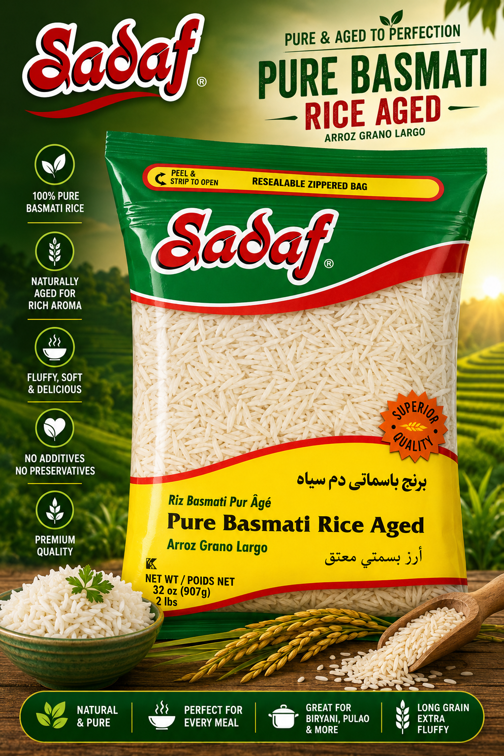Sadaf Pure Basmati Rice Aged – Premium Long Grain Aged Basmati Rice | Aromatic & Authentic