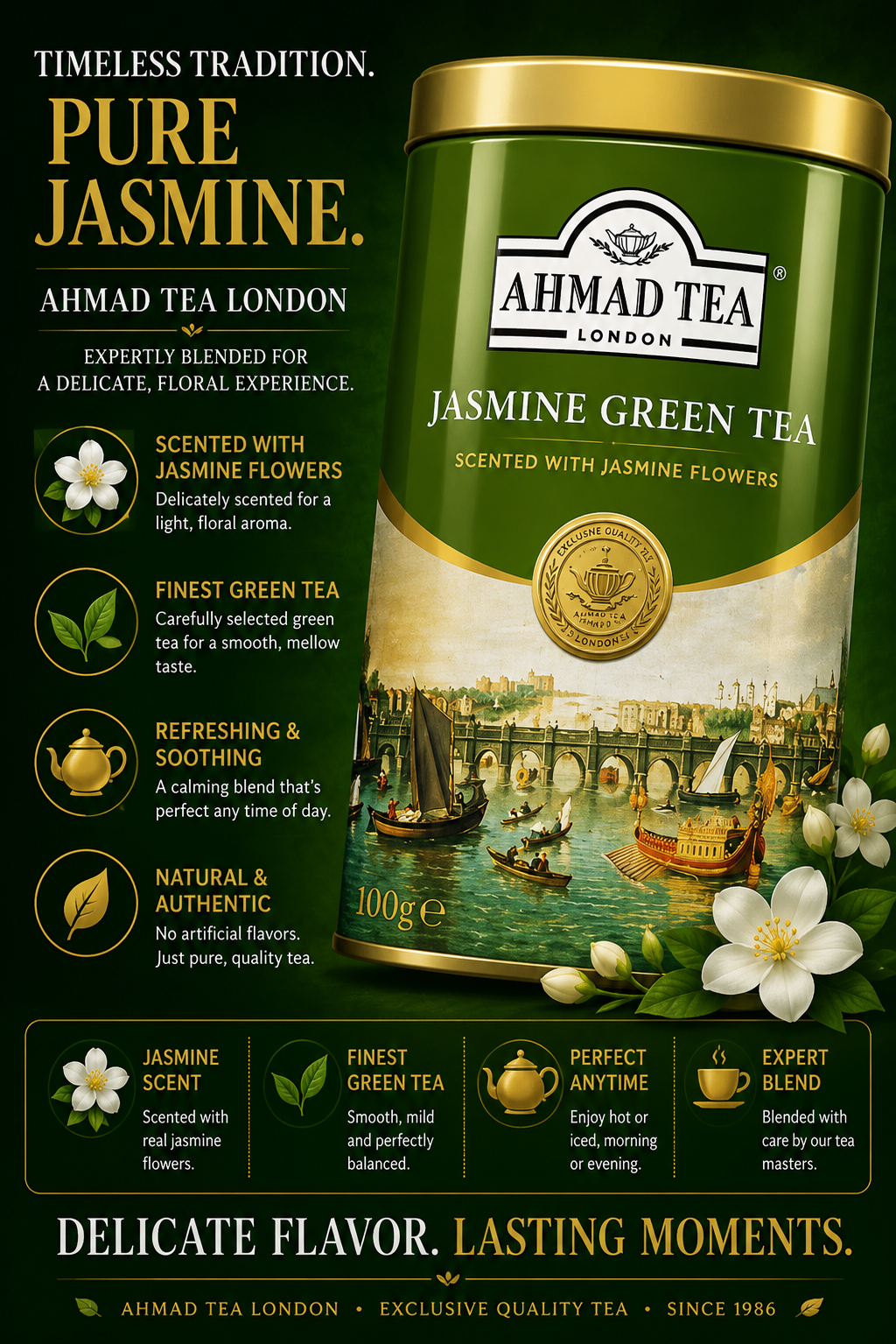Ahmad Tea Pure Jasmine Green Tea – Delicate, Floral & Refreshing