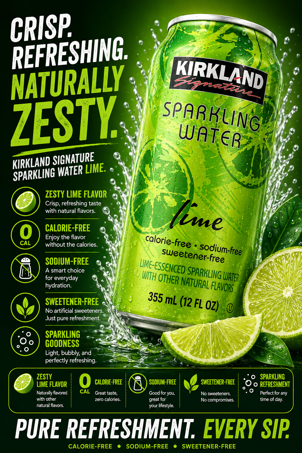 Kirkland Signature Sparkling Water Lime – Crisp, Zesty & Refreshingly Bubbly