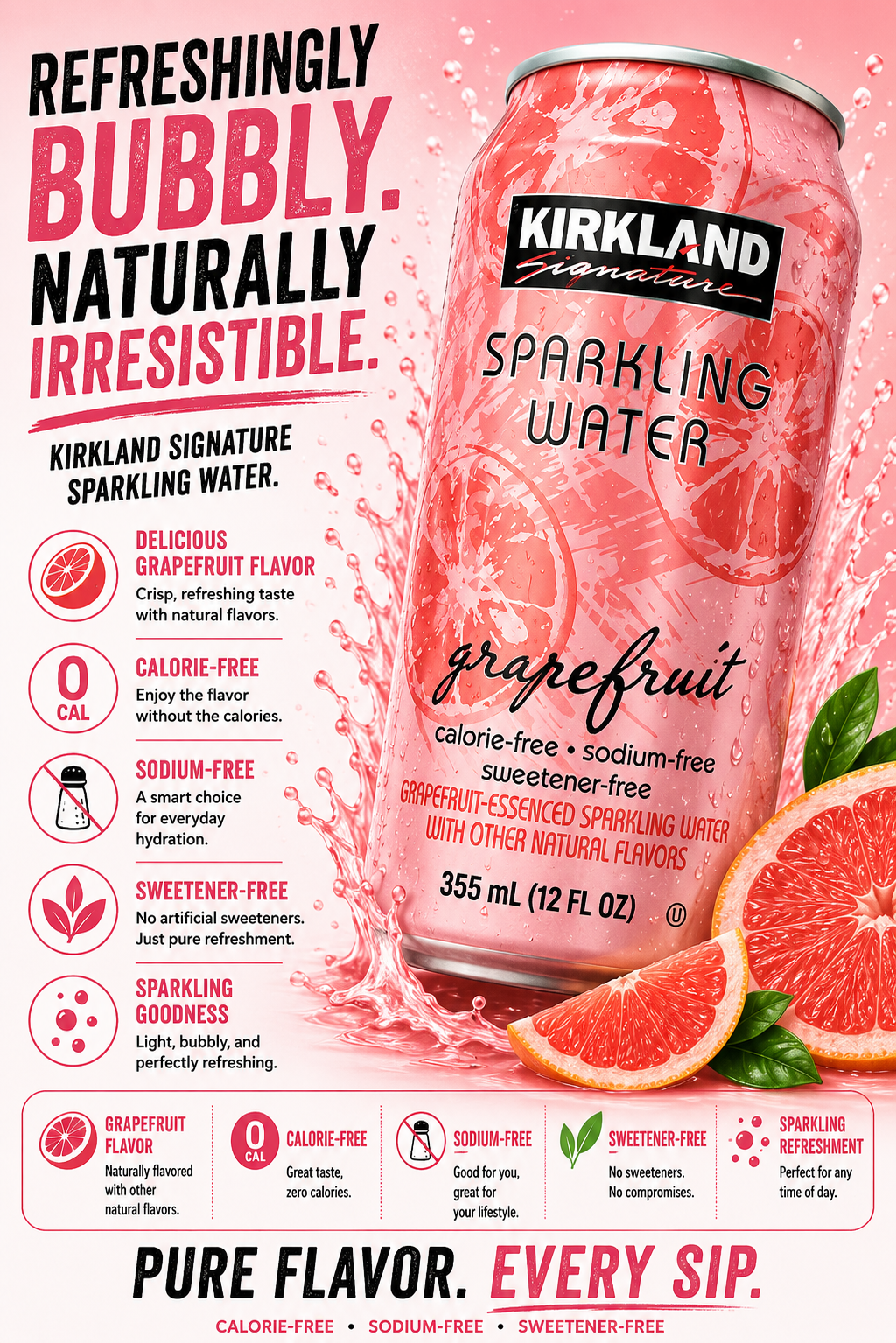 Kirkland Signature Sparkling Water Grapefruit – Crisp, Citrus & Refreshingly Bubbly