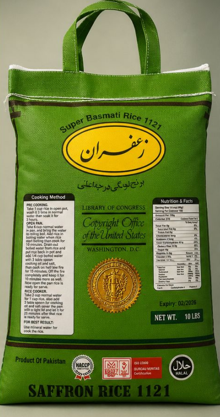 Saffron Super Long Grain Basmati Rice 1121 – Premium Pakistani Rice 10LB