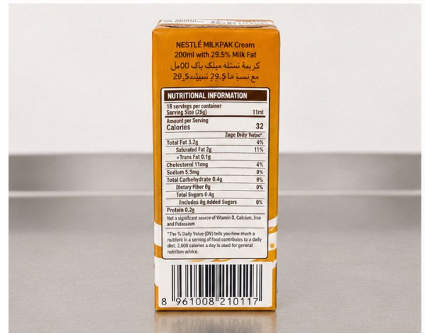 Nestlé Milk Pak Dairy Cream – Premium Cooking & Dessert Cream 200ml