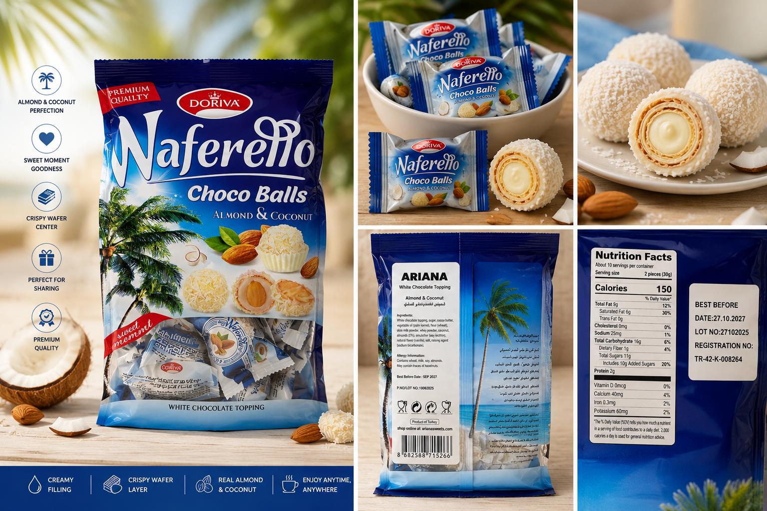 Waferito Coconut Cream Wafer Candy – Crispy Wafer with Tropical Coconut Flavor