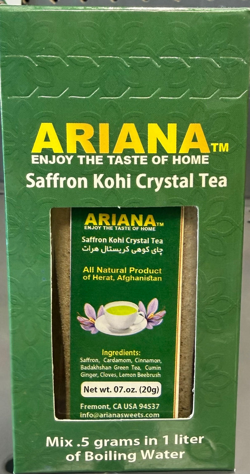 Ariana Saffron Kohi Crystal Tea packaging photograph
