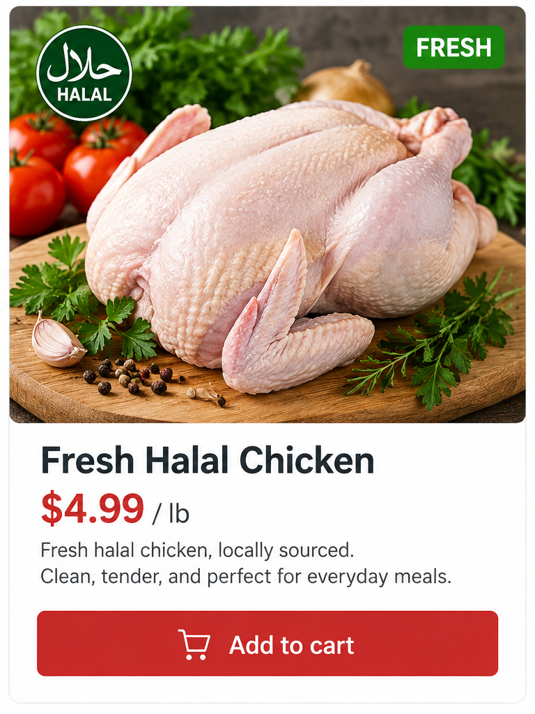 Fresh halal chicken at Global Mart Salem Oregon