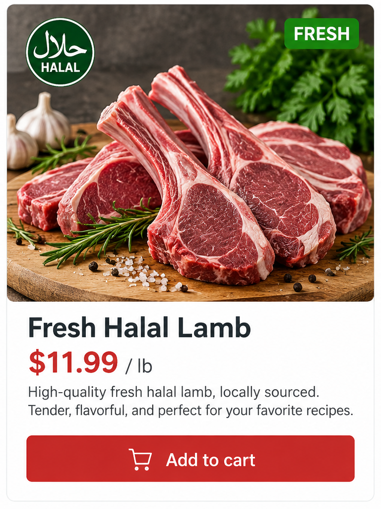 Fresh halal lamb at Global Mart Salem Oregon