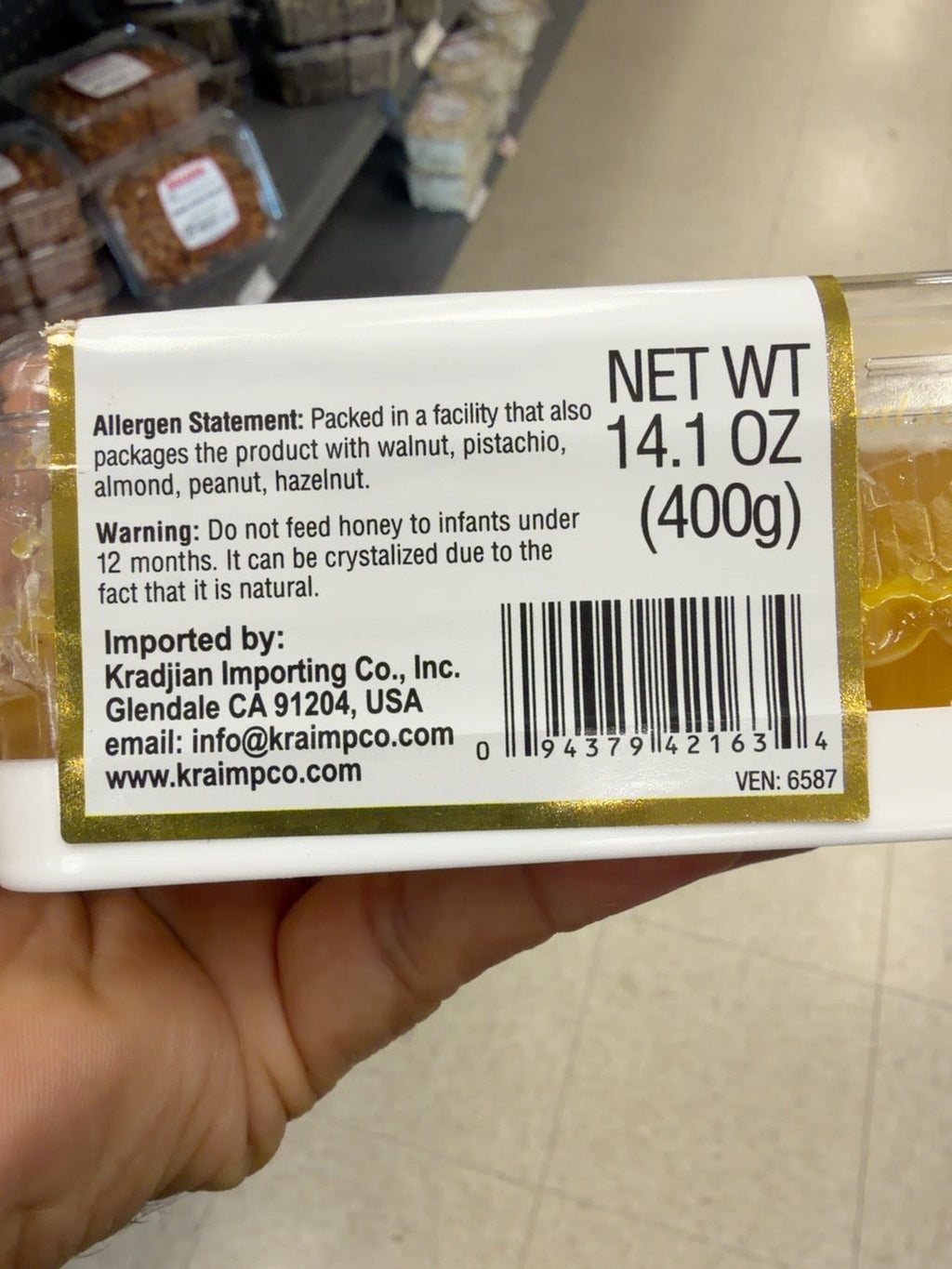 MidEast honey comb allergen statement barcode and importer