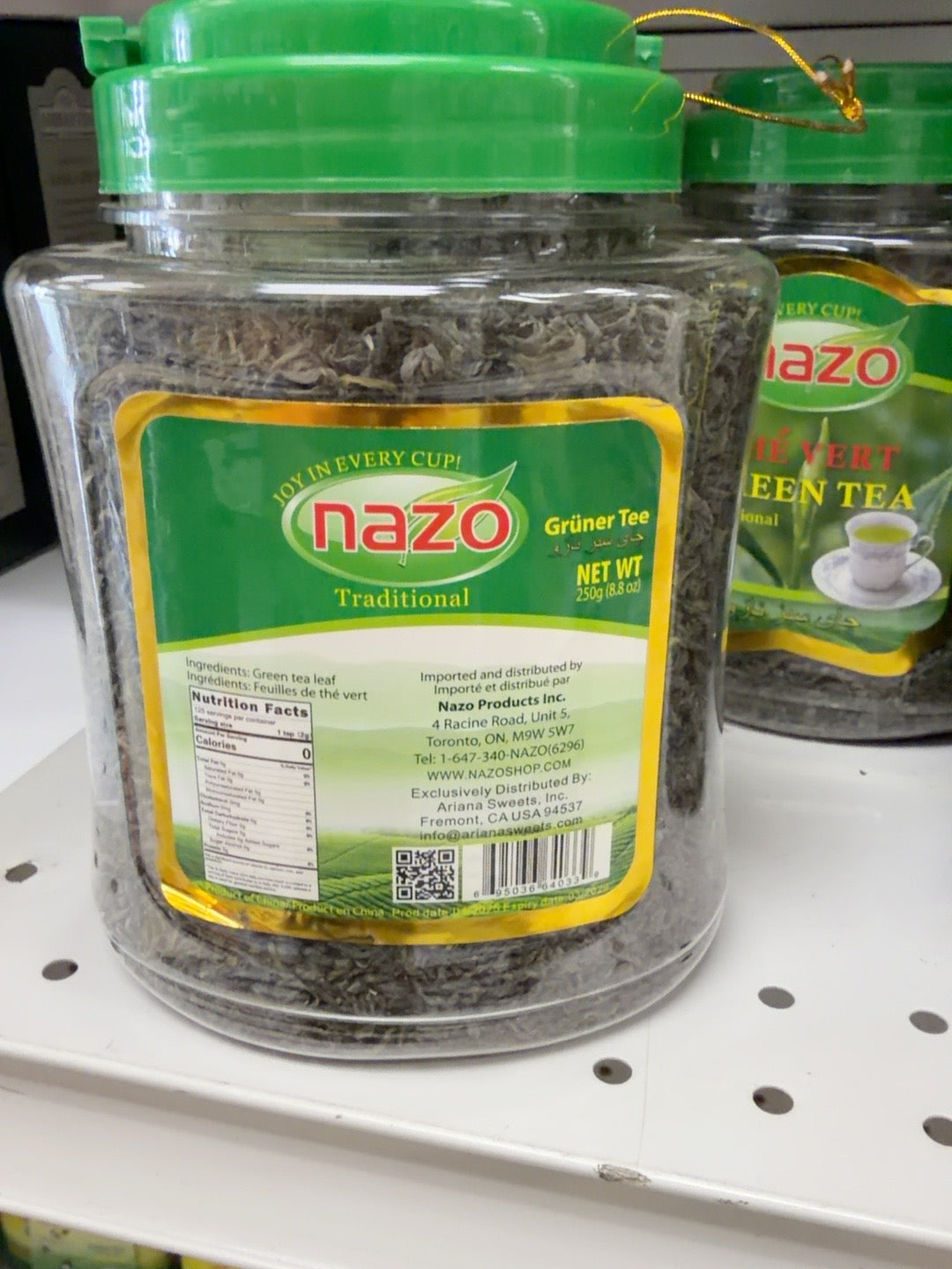 Nazo Traditional Green Tea 250g back label and barcode