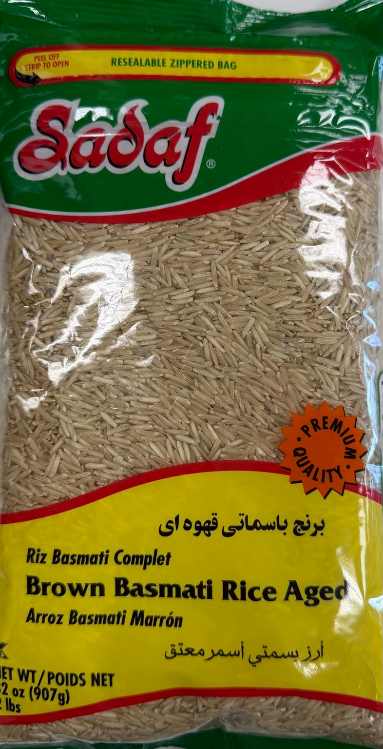 Sadaf Brown Basmati Rice 2lb front packaging
